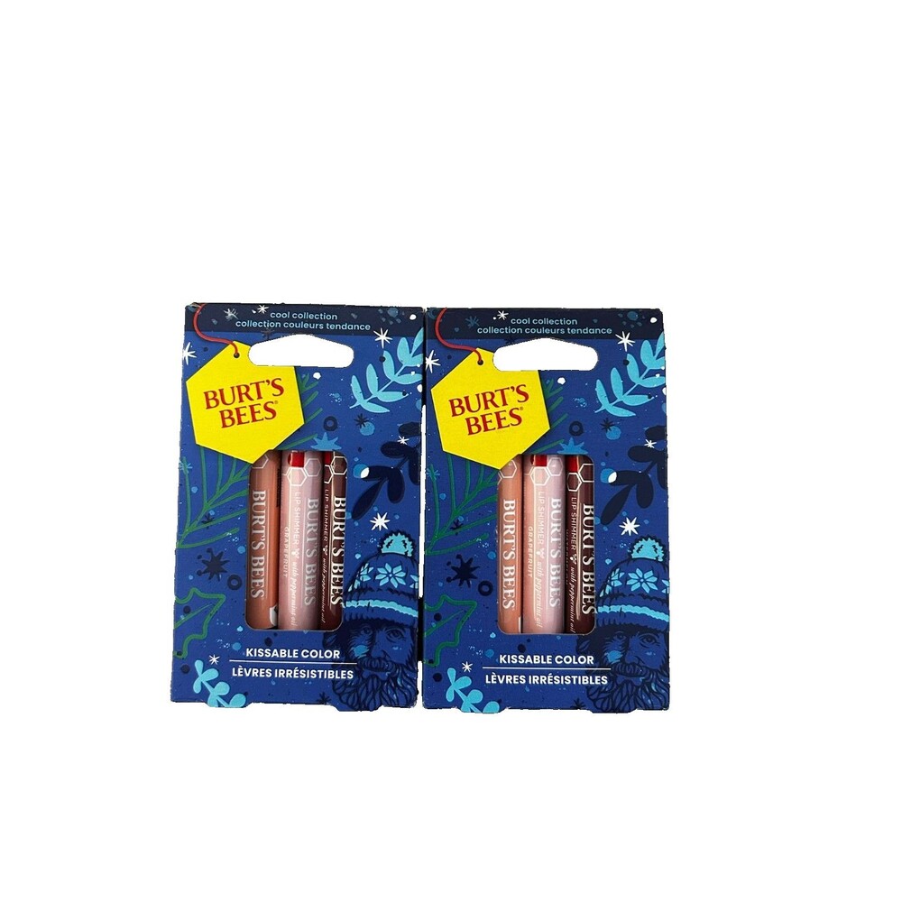 New 2 pack Burt's Bees Lip Shimmer Gift Set, Kissable Color, Cool Collection